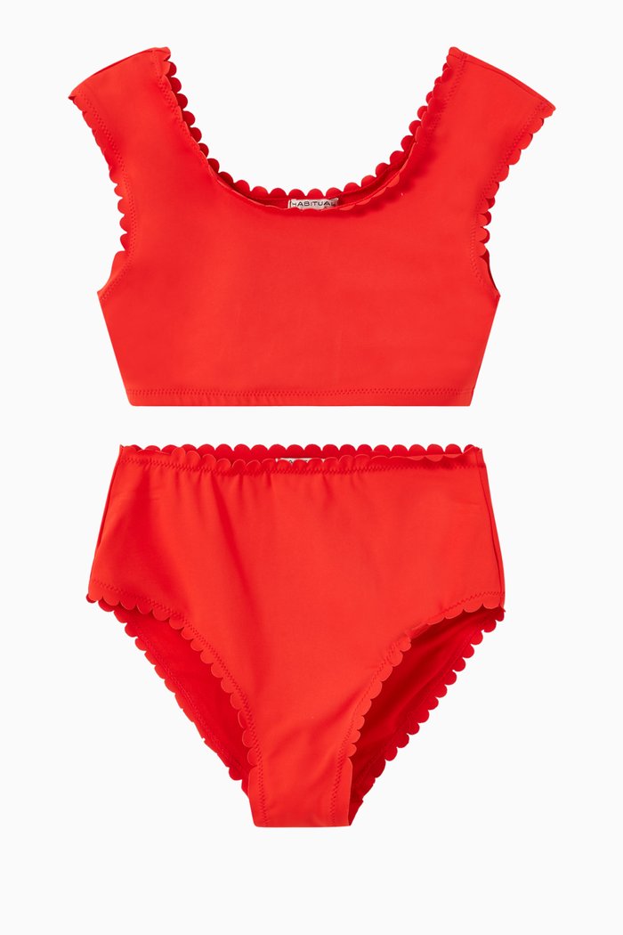 

Scallop Edge Bikini Set in Nylon Spandex, Red