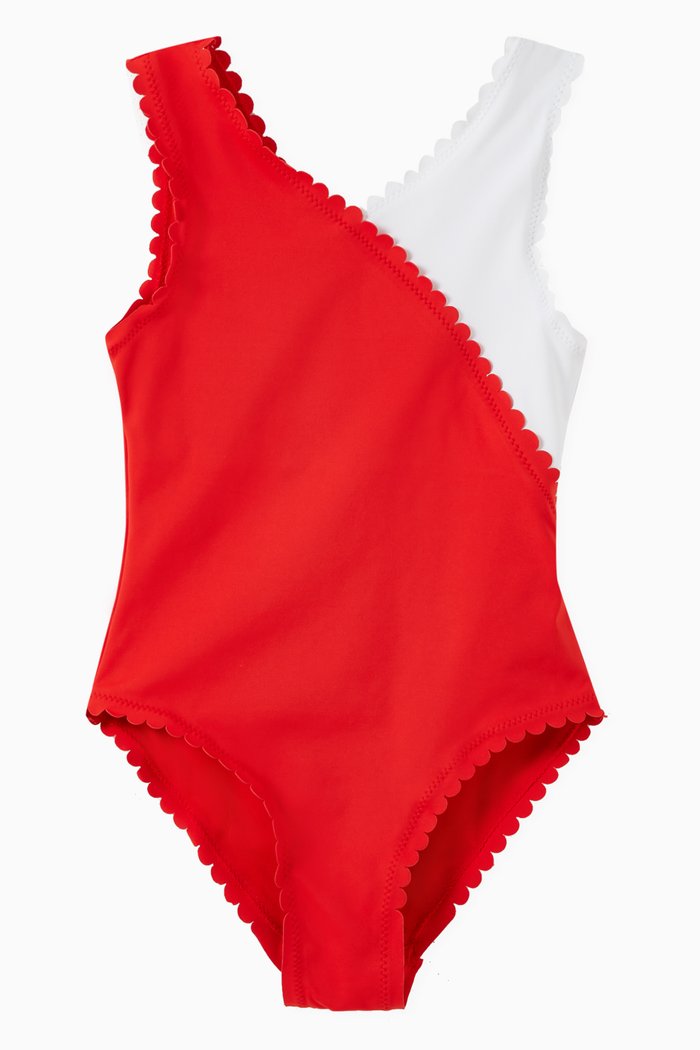 

Scallop One-piece Swimsuit in Stretch Nylon, Red