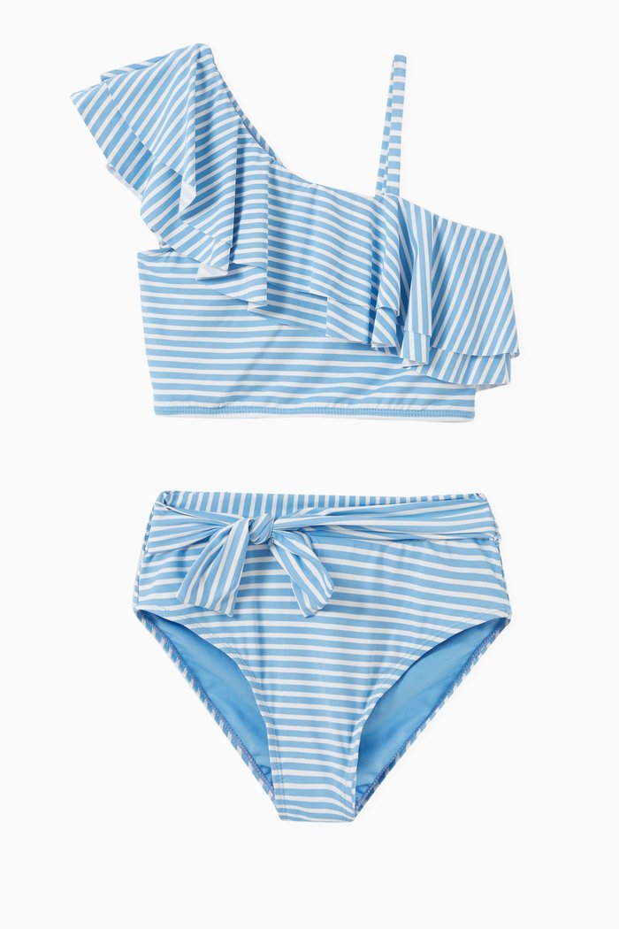 

Ruffle Stripe Bikini Set in Nylon Spandex, Blue