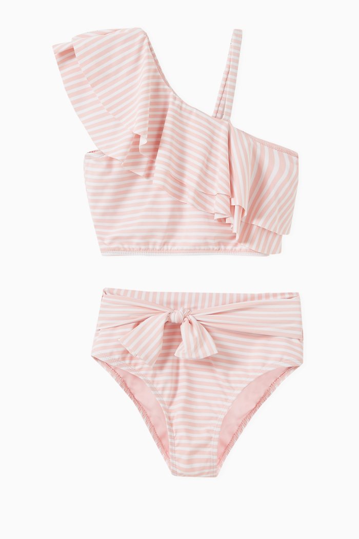 

Ruffle Stripe Bikini Set in Nylon Spandex, Pink