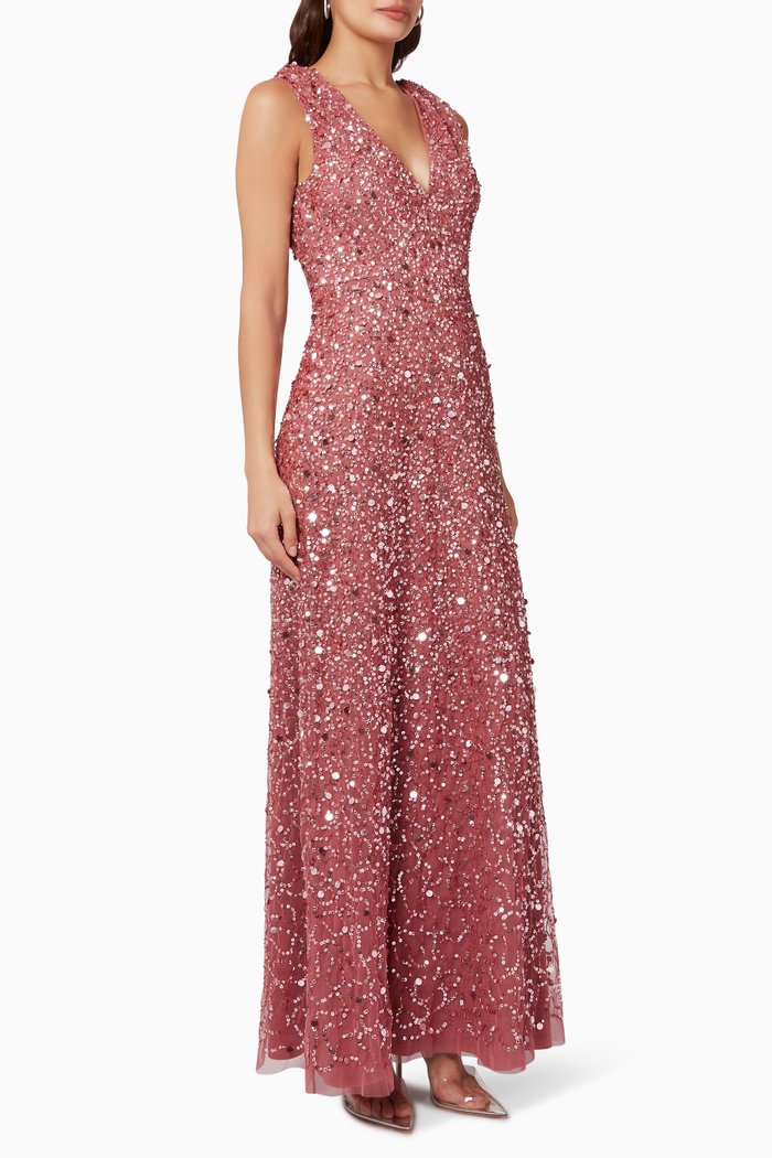 

Gathered Embellished Maxi Dress, Pink