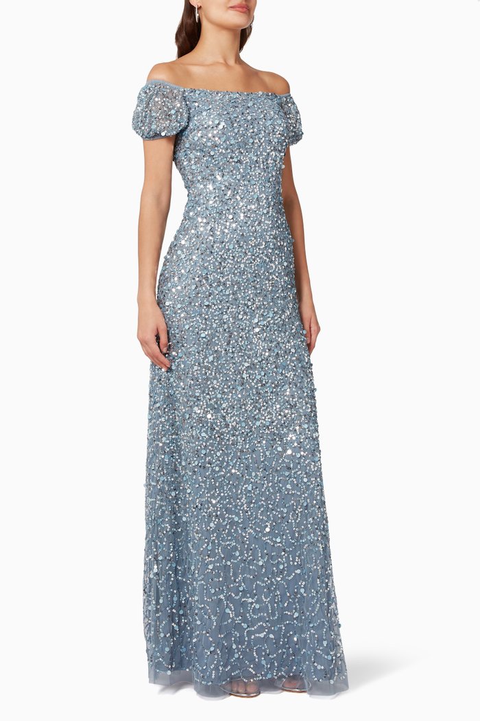 

Off-Shoulder Embellished Maxi Dress, Blue
