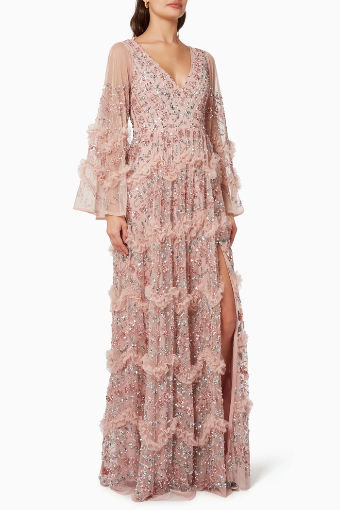 Ruffle Embellished Maxi Dress, Pink