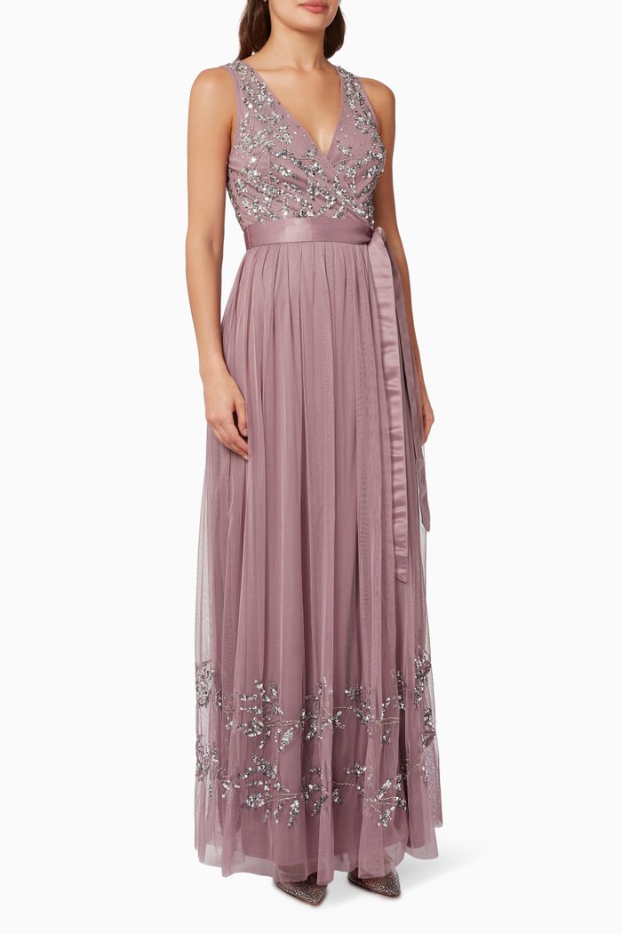 

V-Neck Wrap Maxi Dress, Purple