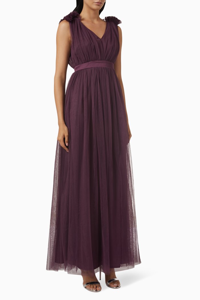 Ruffle Shoulder Maxi Dress, Pink