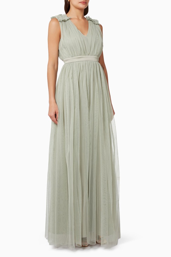 

Ruffle Shoulder Maxi Dress, Green