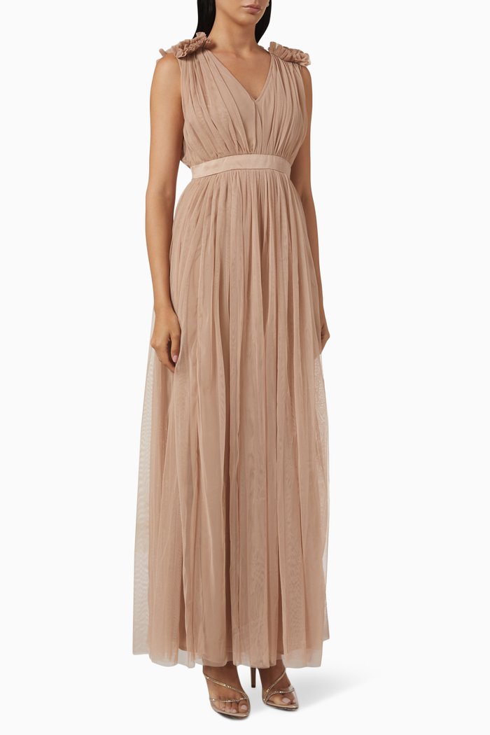 

Ruffle Shoulder Maxi Dress, Pink