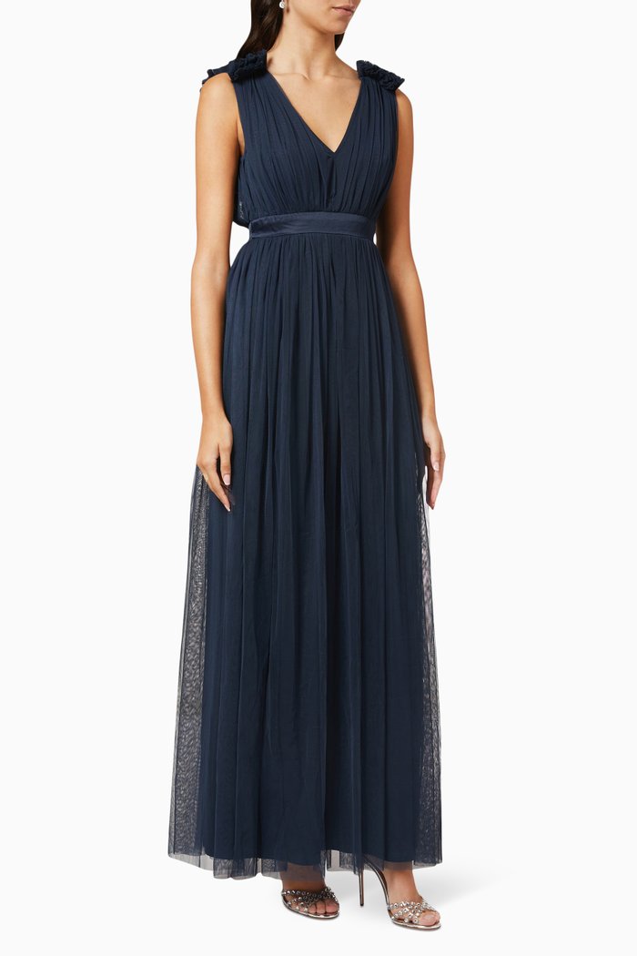 

Ruffle Shoulder Maxi Dress, Blue