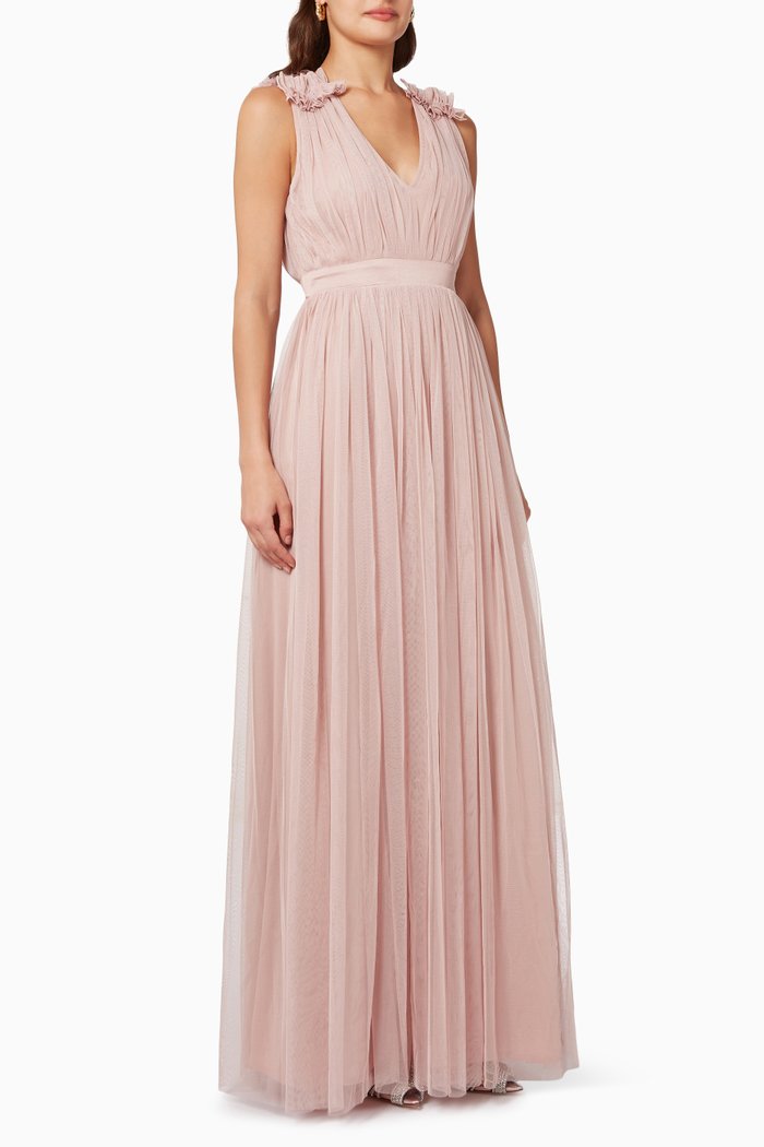 

Ruffle Shoulder Maxi Dress, Pink