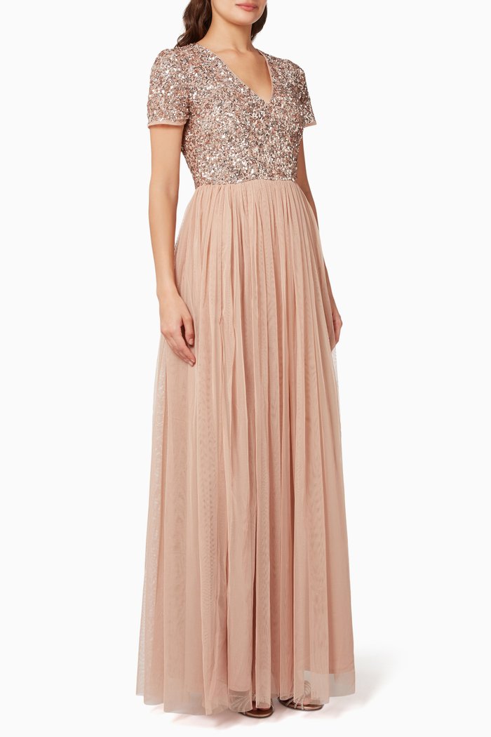 

V-Neck Maxi Dress, Neutral
