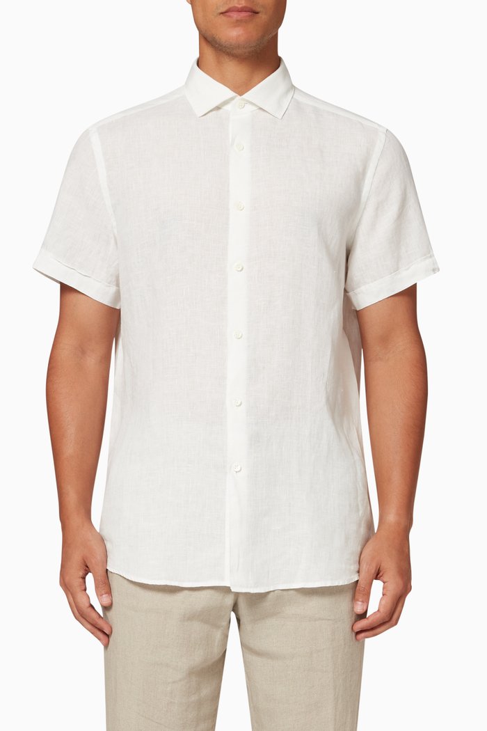 

Short-sleeved Dress Shirt in Pure Linen, White