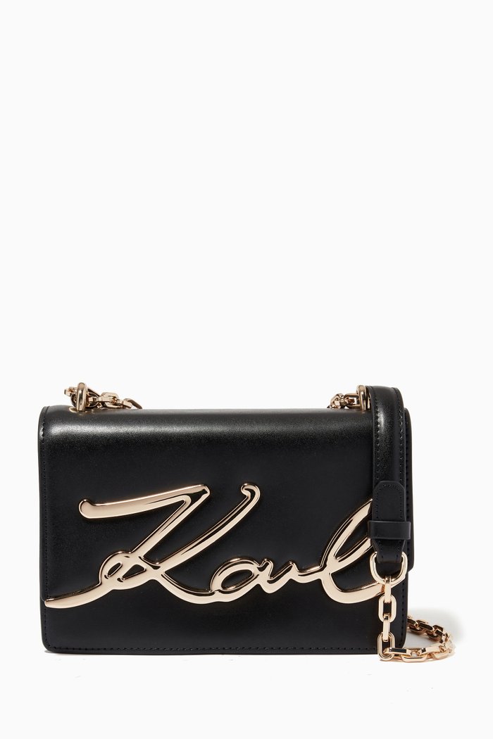 

K/Signature Small Shoulder Bag in Leather, Black
