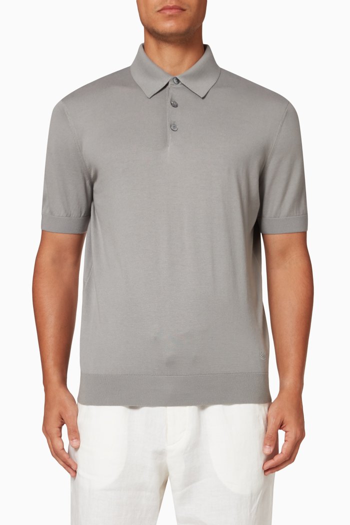 

Short Sleeve Polo Shirt in Premium Cotton Knit, Grey
