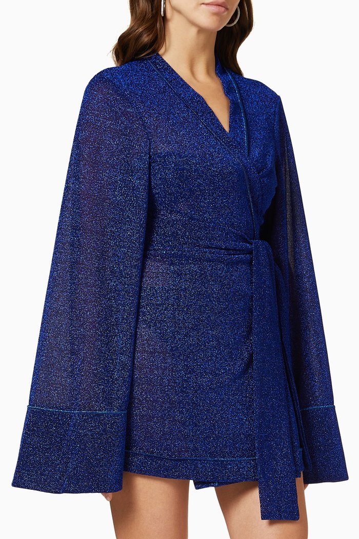 

Lumiere Wrap Short Kaftan in Stretch Lurex, Blue