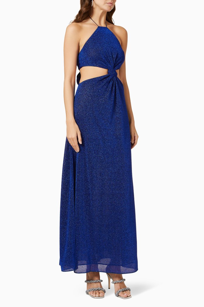 

Lumiere Knotted Dress in Stretch Lurex, Blue