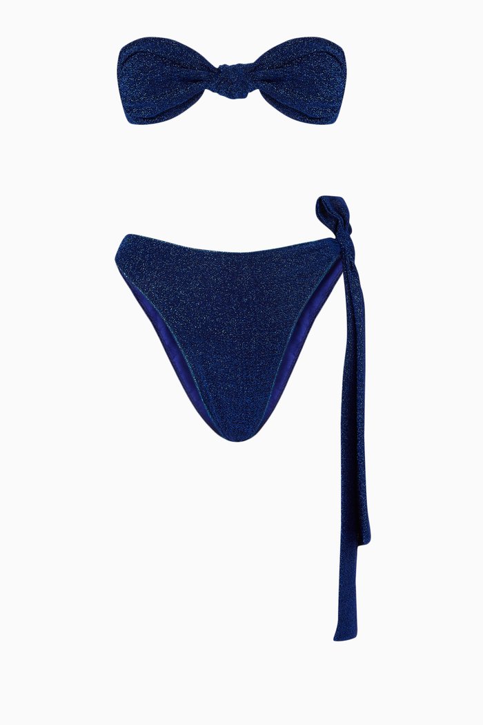 

Lumiere Knotted Bikini Set in Stretch Lurex, Blue
