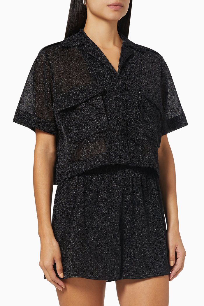 

Lumiere Bowling Shirt in Lurex Nylon, Black