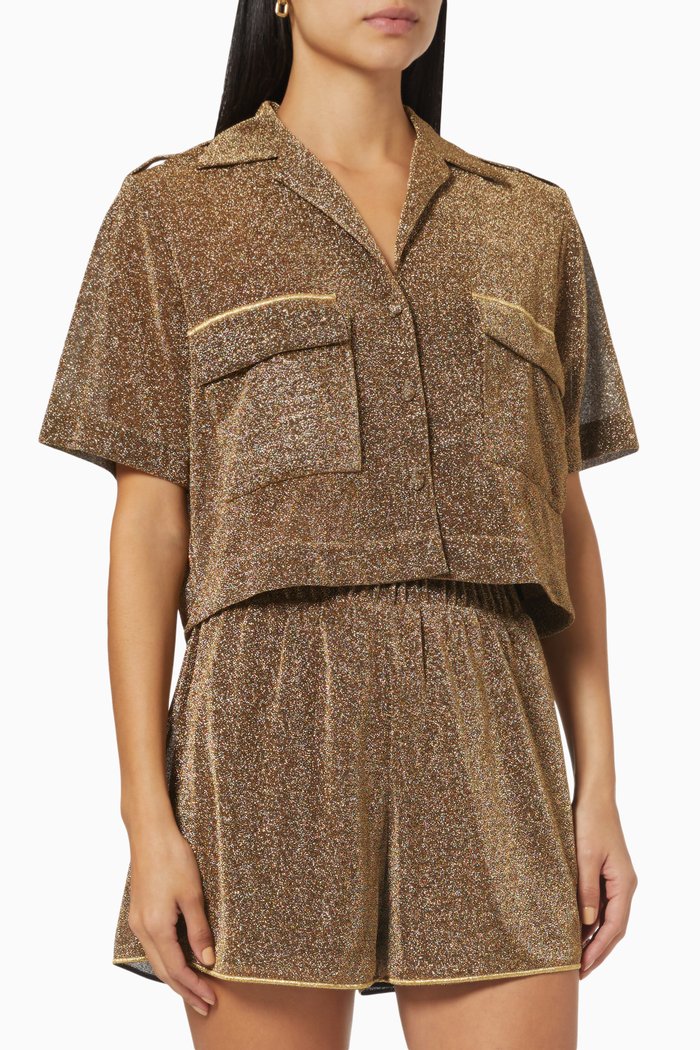 

Lumiere Bowling Shirt in Lurex Nylon, Gold