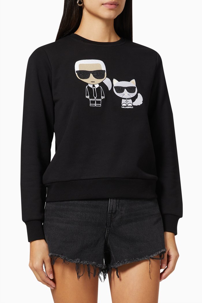 

Ikonik Karl & Choupette Sweatshirt in Cotton Jersey, Black
