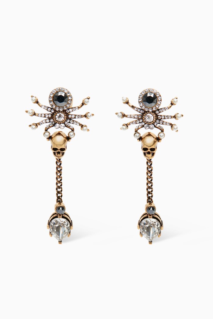 

Jewelled Spider Crystal Earrings in Brass, Multicolour