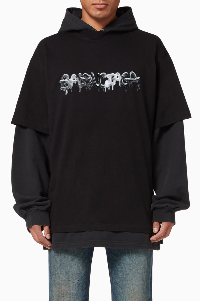 

Slime Double Hooded T-shirt in Vintage Jersey & Fleece, Black
