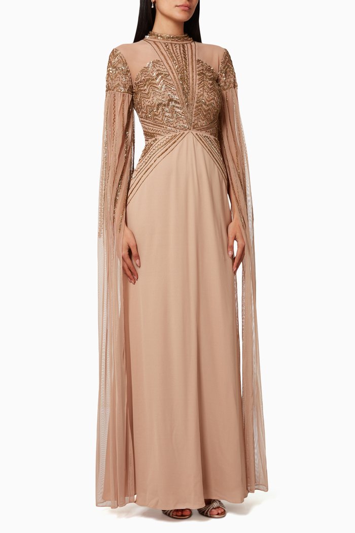 

Cap Sleeve Gown in Beaded Tulle, Neutral