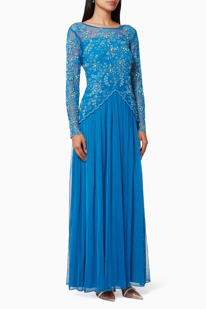 

Overlay Maxi Dress in Embellished Tulle, Blue