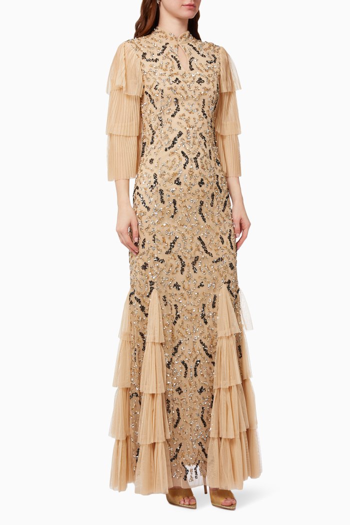 

Fishtail Gown in Beaded Tulle, Gold