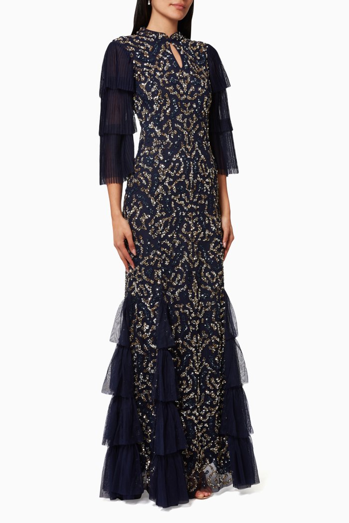 

Fishtail Gown in Beaded Tulle, Blue