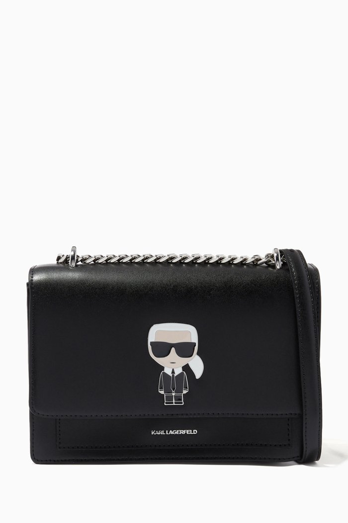 

K/Ikonik Metal Lock Shoulder Bag in Leather, Black