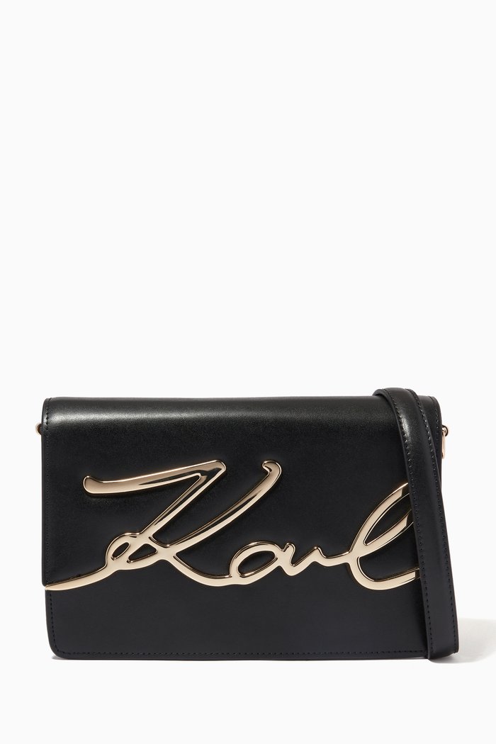 

K/Signature Shoulder Bag in Leather, Black