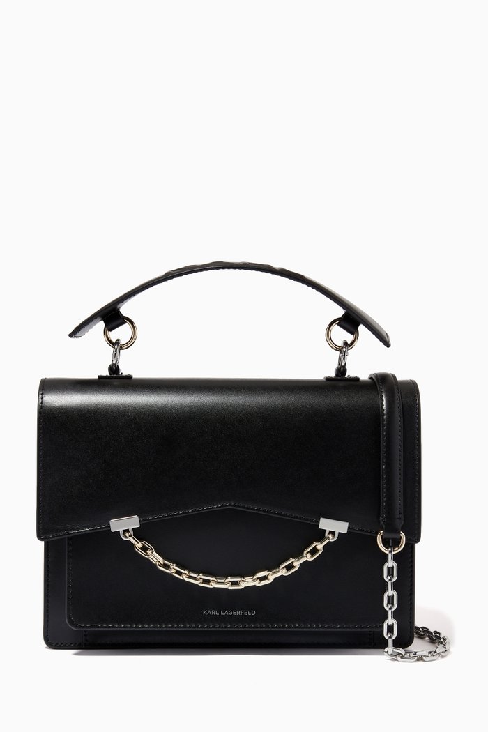 

K/Karl Seven Medium Shoulder Bag in Leather, Black