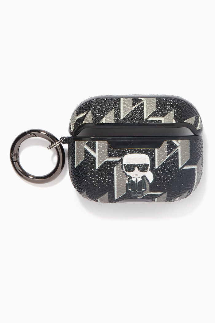 

K/Monogram Ikonik AirPod Pro Case in Faux Leather, Black