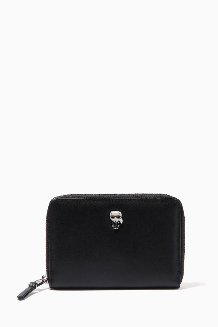 

K/Ikonik Medium Zip Wallet in Leather, Black