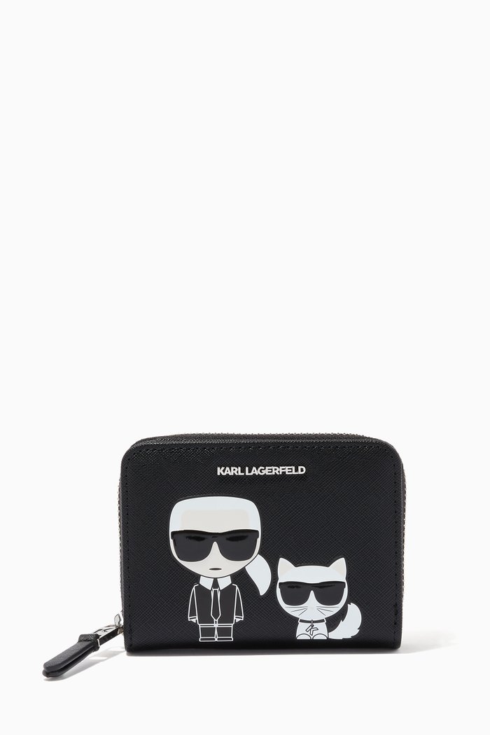 

K/Ikonik Small Zip Wallet in Faux Leather, Black