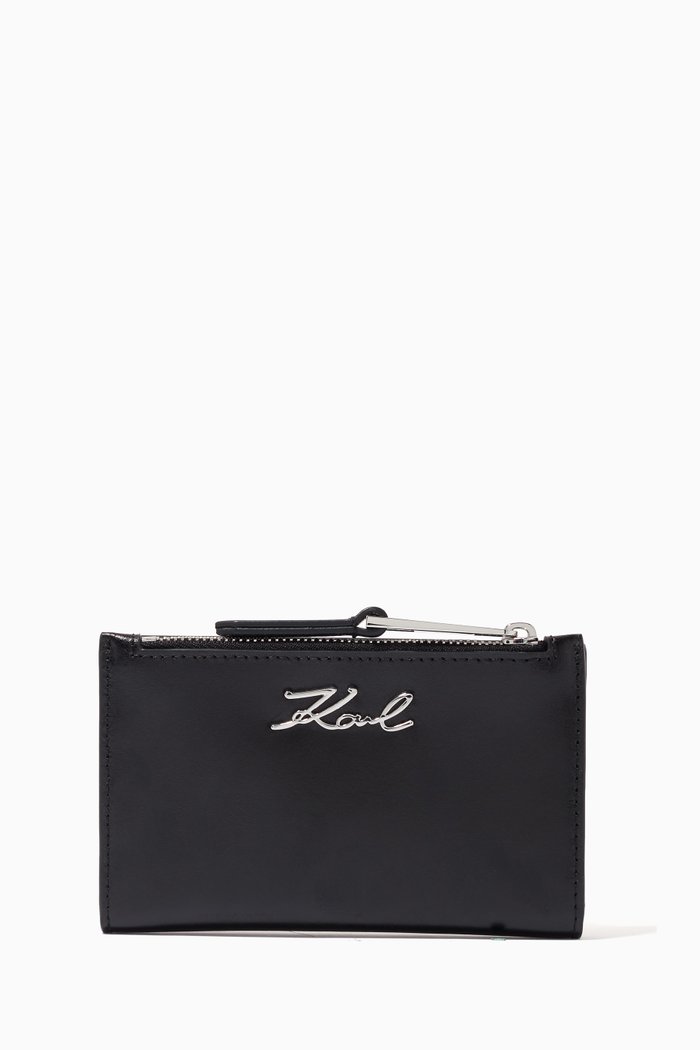 

K/Signature Folded Card Holder in Leather, Black
