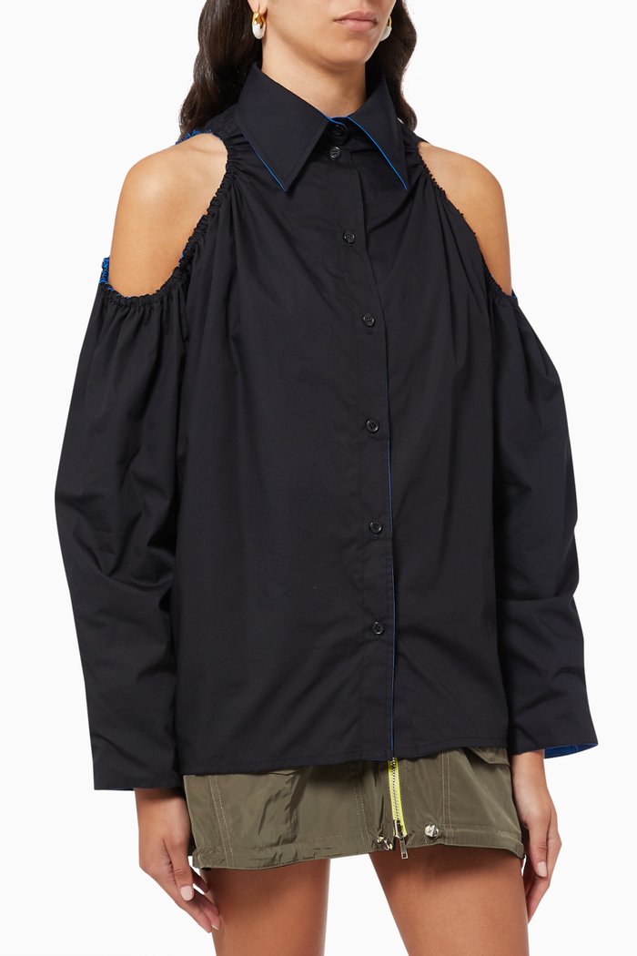 

Reversible Open Shoulder Shirt in Cotton, Blue