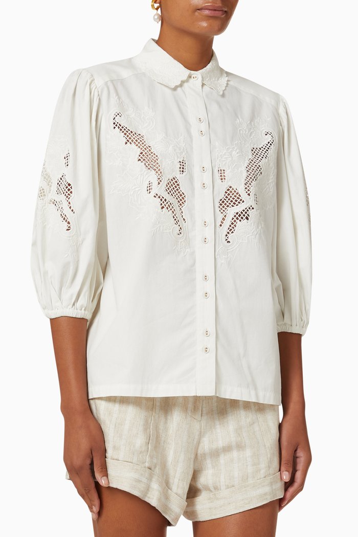 

Flora Embroidery Blouse in Cotton, Neutral