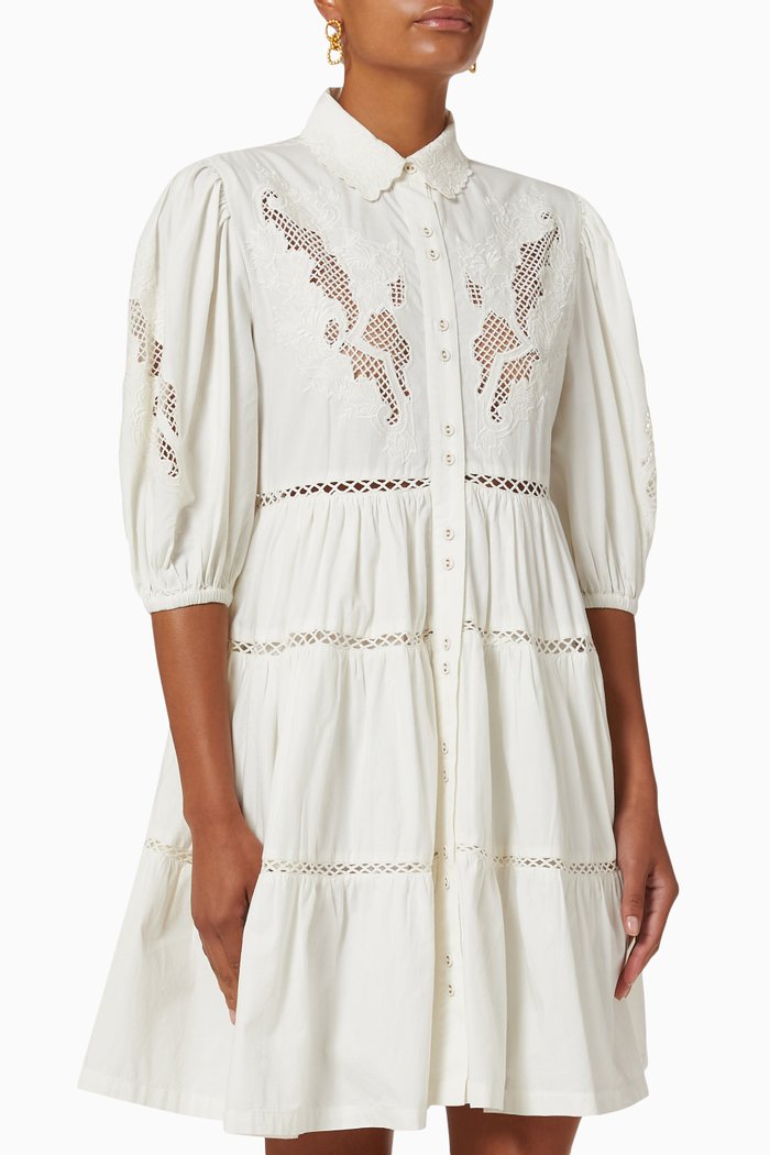 

Flora Embroidery Mini Dress in Cotton, Neutral