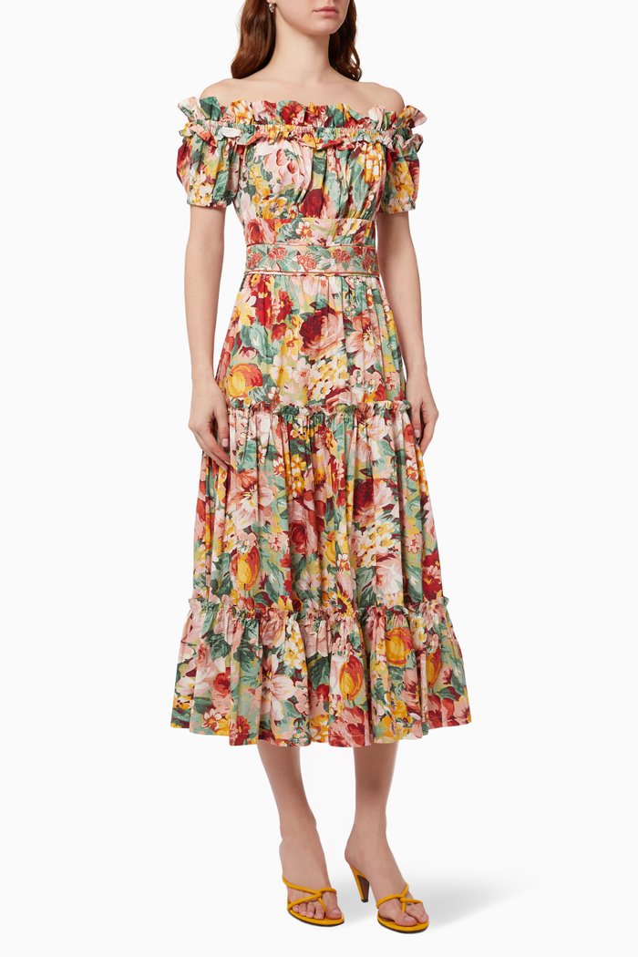 Into The Garden Off-shoulder Dress in Cotton, Multicolour