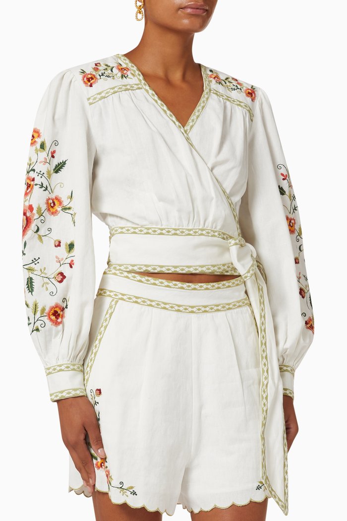 

Gardenia Wrap Top in Cotton & Linen Blend, Neutral