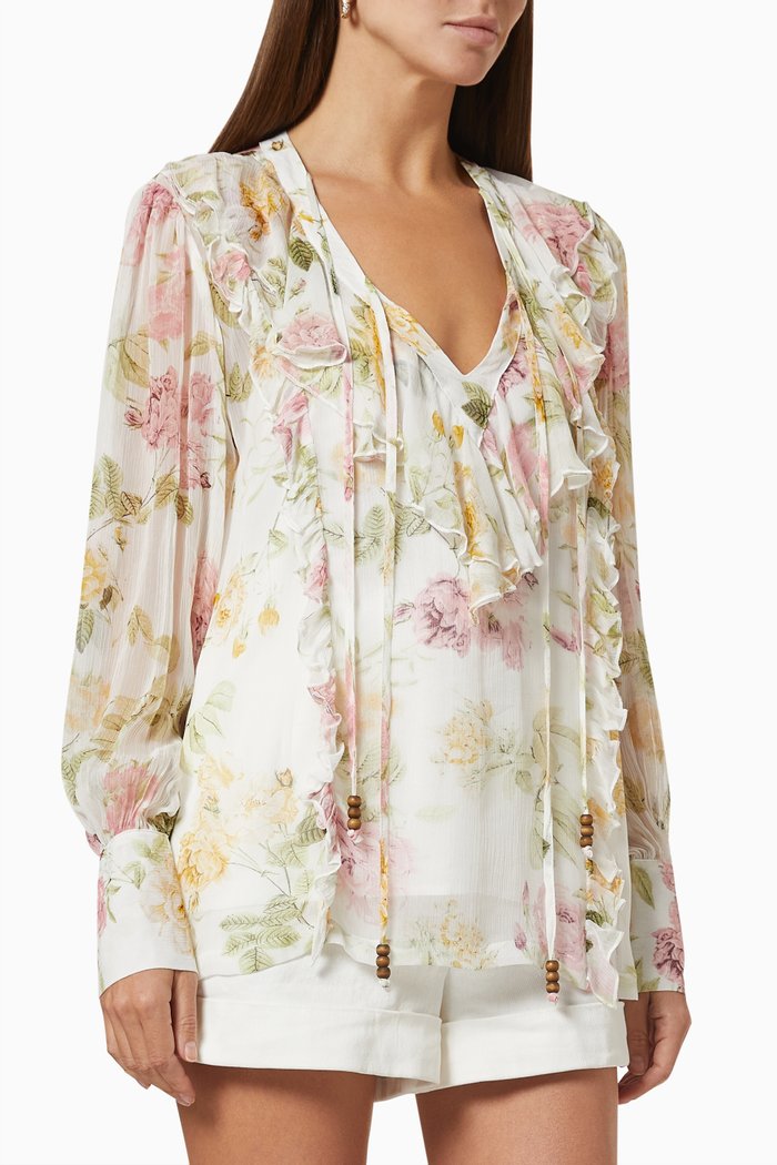 

Garden Party Ruffle Blouse in Viscose, Neutral