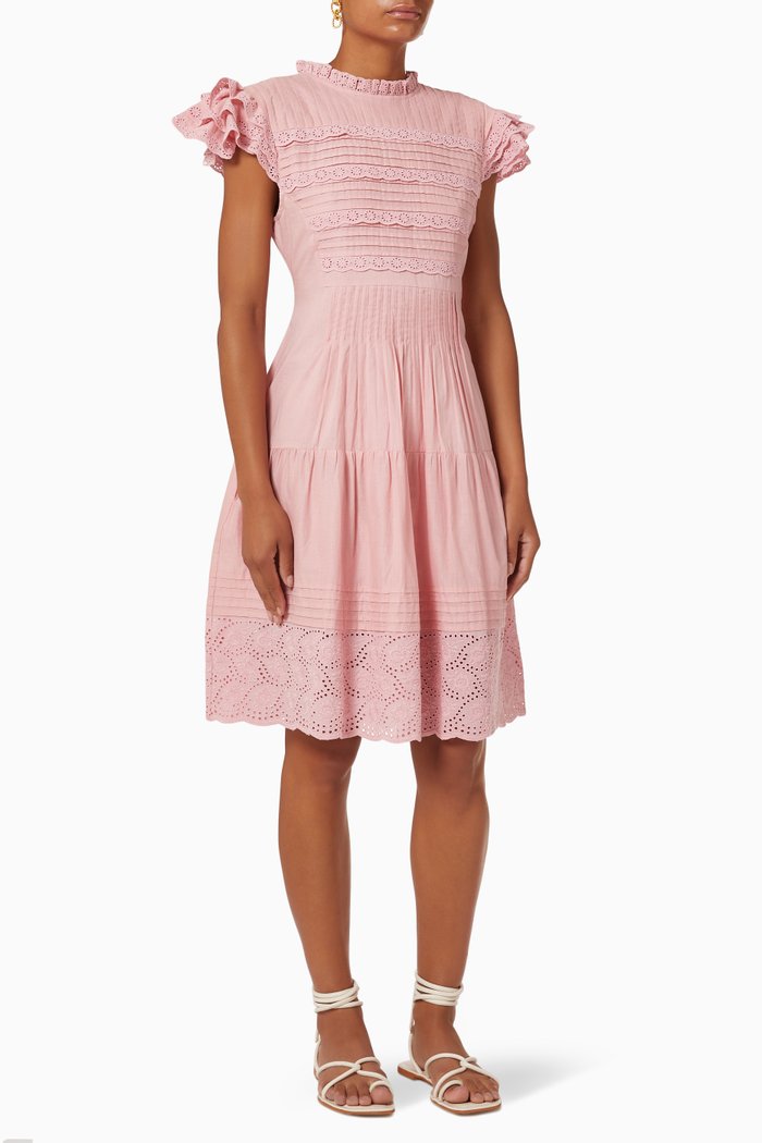 Inflorescence Broderie Anglaise Mini Dress in Cotton, Pink
