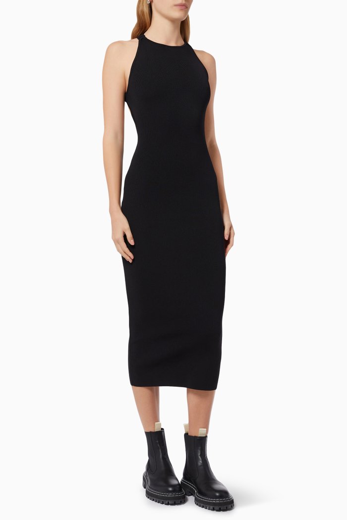 

By the Shore Midi Dress in Ribbed Viscose Knit, Black