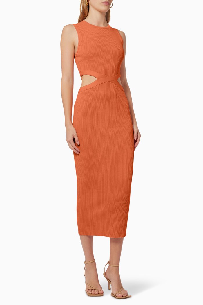 The Low Down Midi Dress in Stretch Viscose Knit, Orange