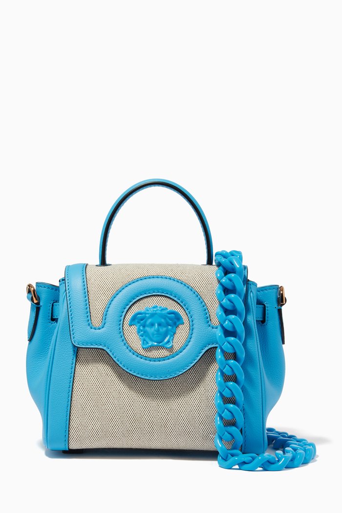 

La Medusa Small Top Handle Bag in Canvas & Leather, Blue