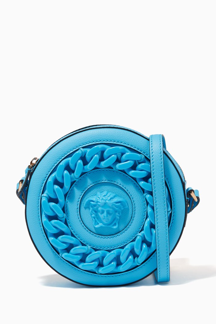 

La Medusa Round Camera Bag in Leather, Blue