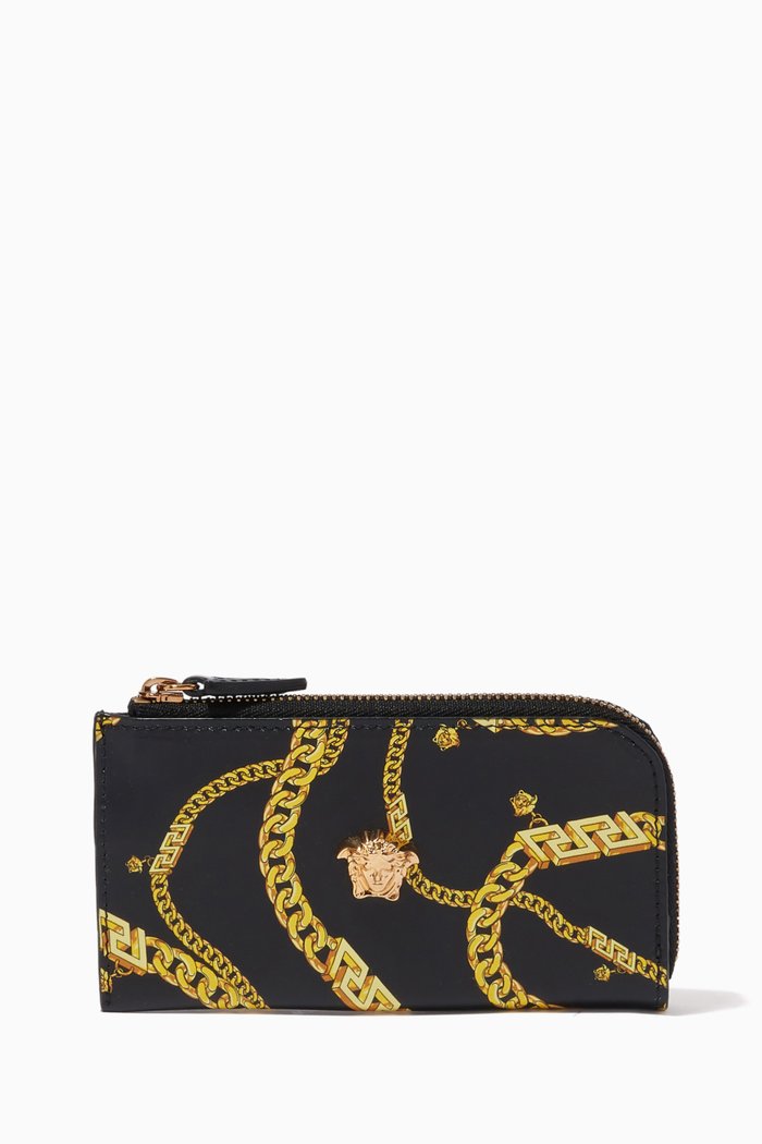 

Chain Print Card Case in Calf Leather, Black