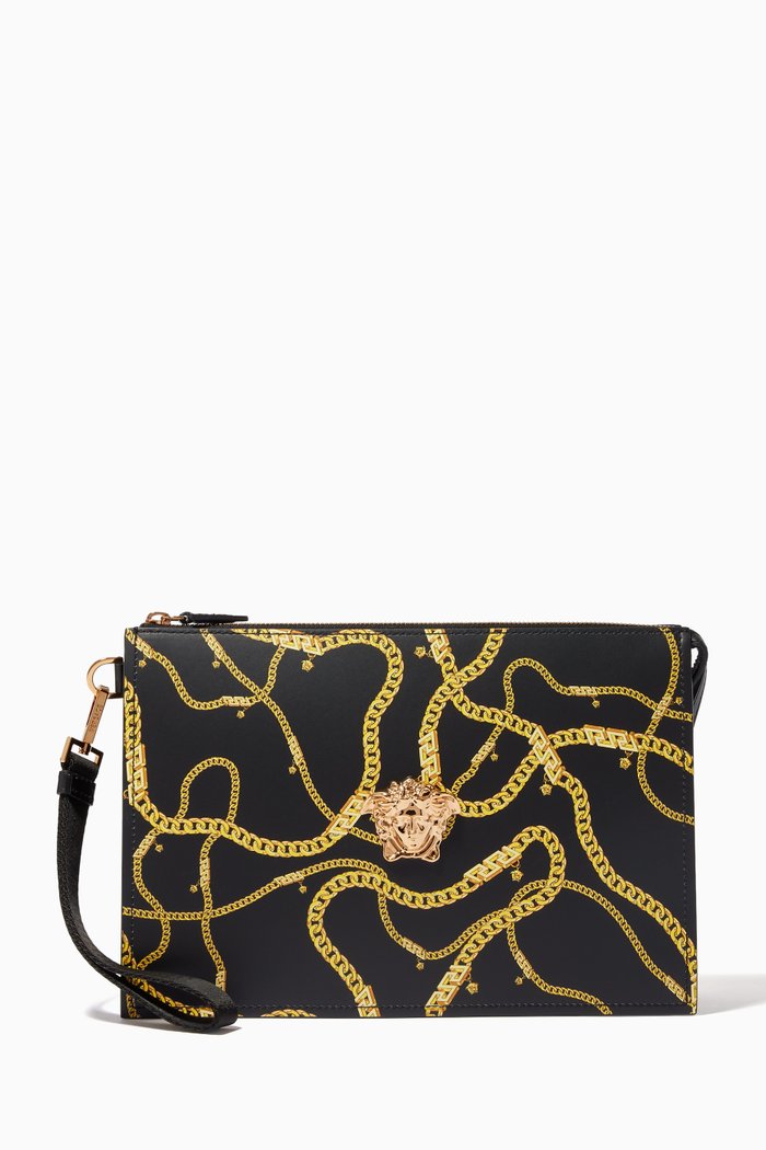 

Chain Medusa Pouch in Calf Leather, Black