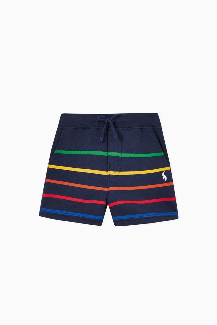 

Multi Striped Shorts in Cotton Fleece, Blue